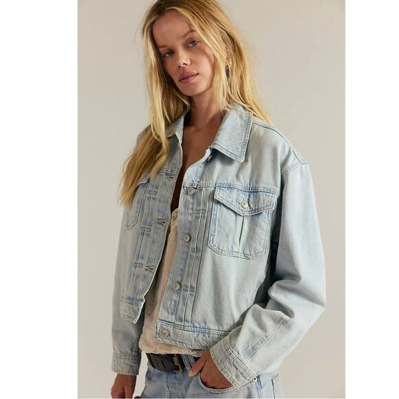 Free People Sidney Denim Jean Jacket in Sunkissed Light Blue Size XL NWT 70s - Picture 5 of 11